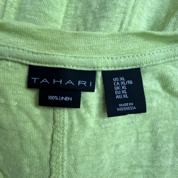Tahari Womens Lime Green V-Neck Linen Short Sleeve T-Shirt XL Casual Lightweight - Picture 3 of 7